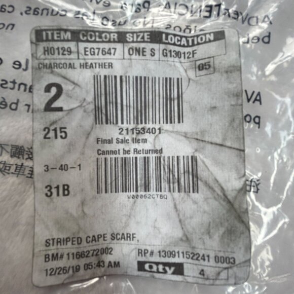 J.CREW Womens Chic Striped Cape Wrap Scarf Poncho Grey Striped Fringe H0129 New - Picture 4 of 7